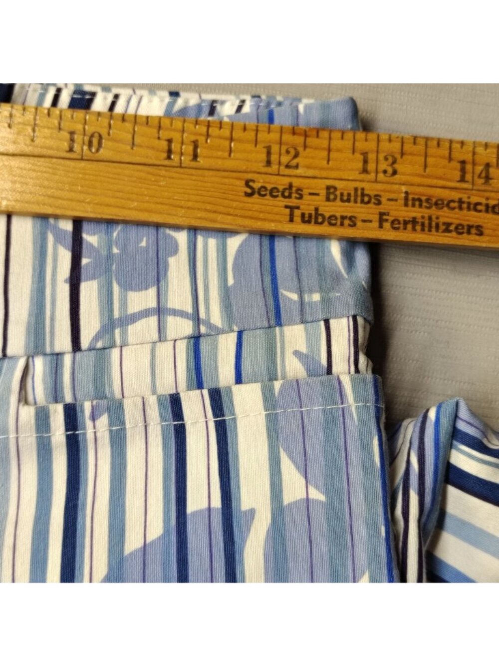 Necessary Objects Blue White Floral Stripe Pull On Pants Bootcut XS USA 26x32 - Picture 10 of 13